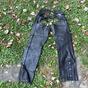 Vintage‎ Silver Bike Black Leather Motorcycle Chaps XL Biker Riding Gear